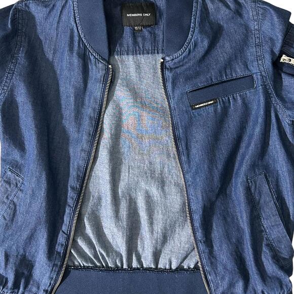 Members Only Girls' (10-12) Blue Denim Soft/Lightweight Cotton Bomber Jacket - Picture 9 of 10